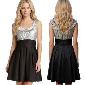 JESSICA HOWARD Silver & Black Ruffle Trimmed Sheath Cocktail Dress - Size 12